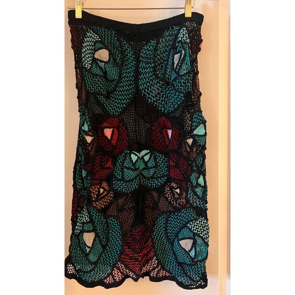 Lim's 1980s Crochet Abstract Stained Glass Colorful Sheer Dress XS